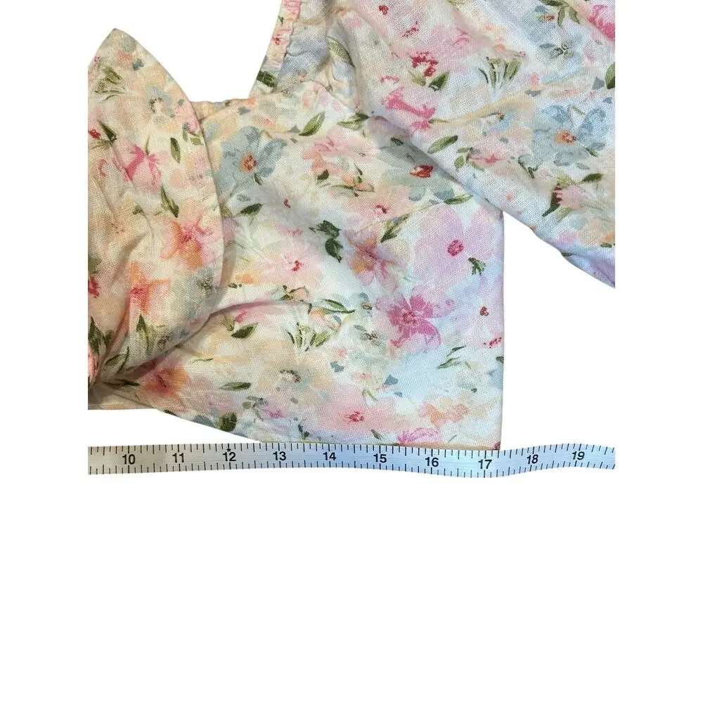ABERCROMBIE & FITCH Women's MEDIUM Cropped Top Ditsy Floral Linen Puff Sleeve
